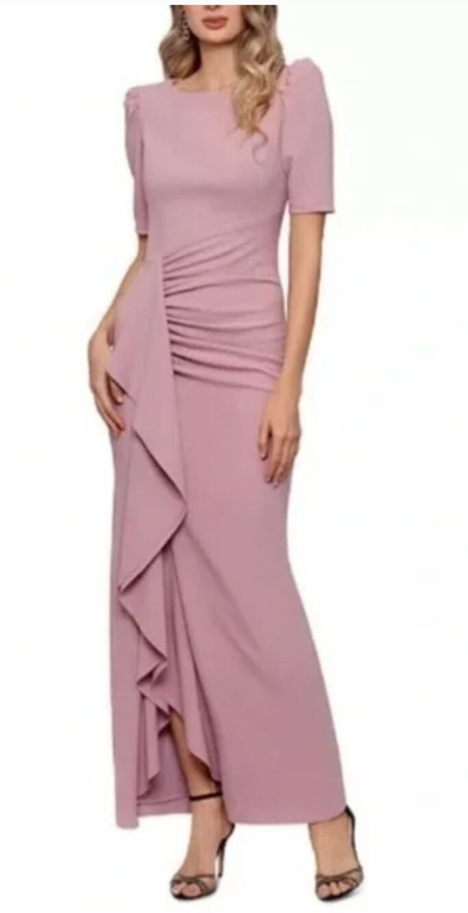 Xscape Ruched Scuba Crepe Gown Dress Pink Womens Size 4 New Formal Evening